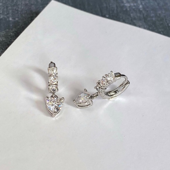 Platinum Plated Silver Zirconia Heart Hoop Earrings | Luxury Jewelry - Picture 5 of 13